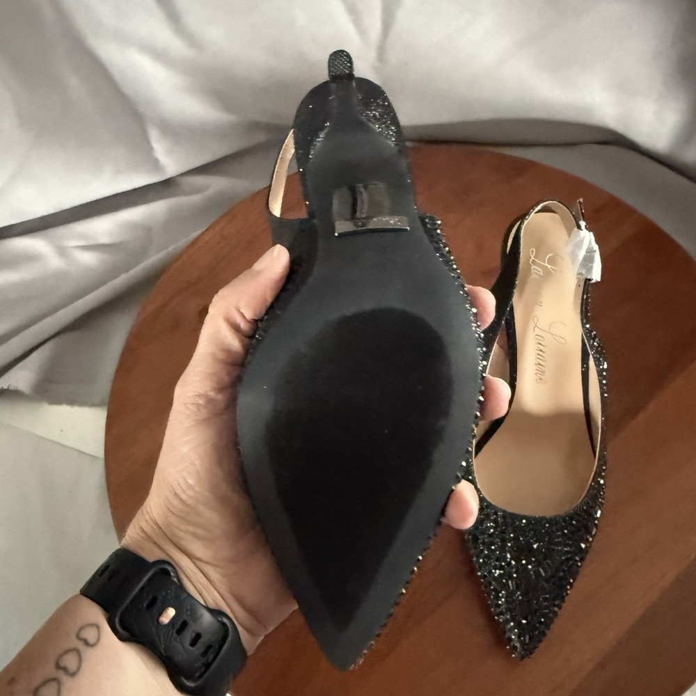 Lauren Lorraine Rachel Women's Heels Shoes Rhinestones Black‎ Slingback Size 8 - Picture 7 of 14